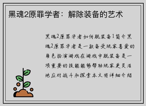 黑魂2原罪学者：解除装备的艺术
